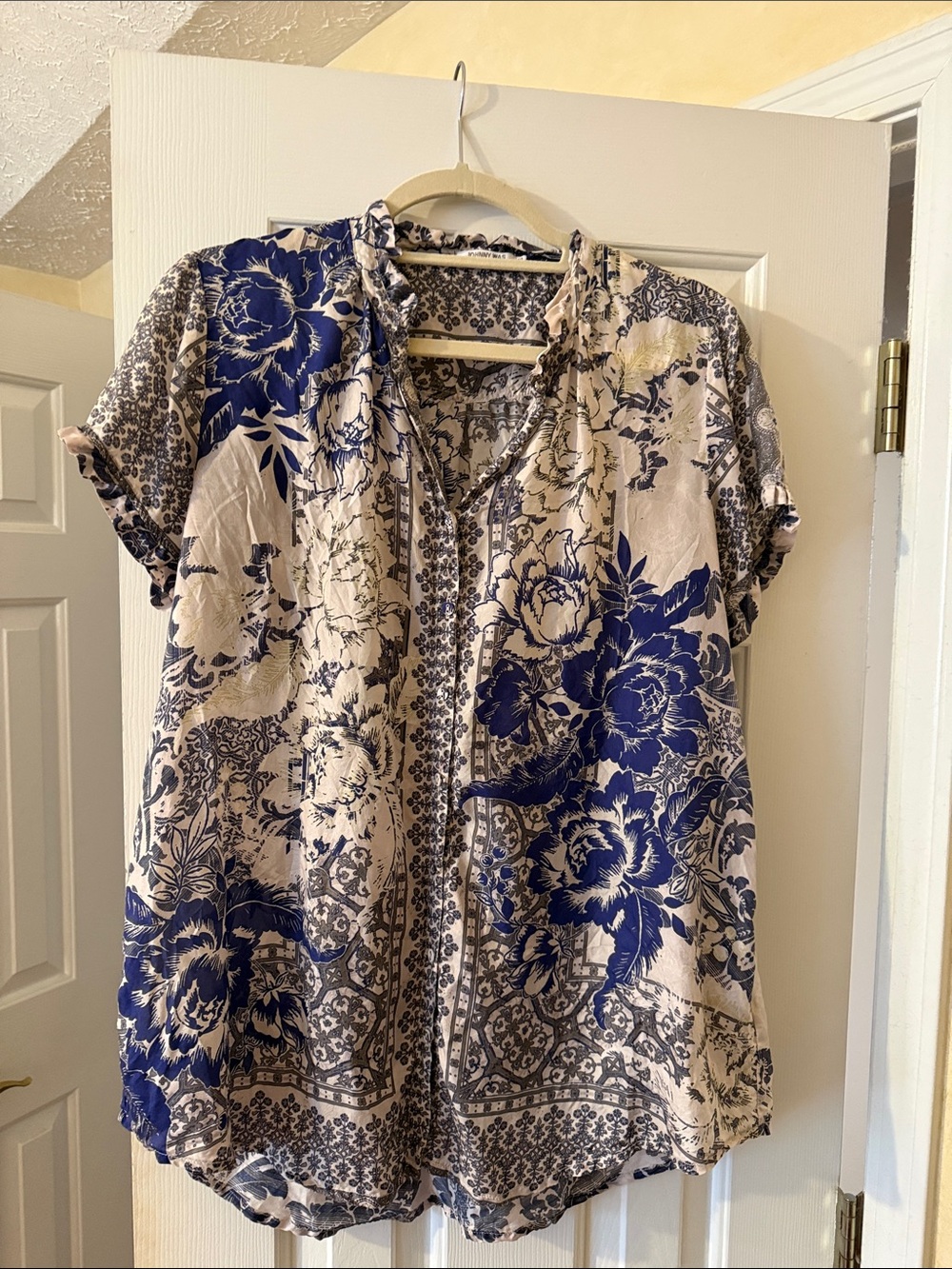 Johnny Was Blue and Cream Floral Button-Down Shirt